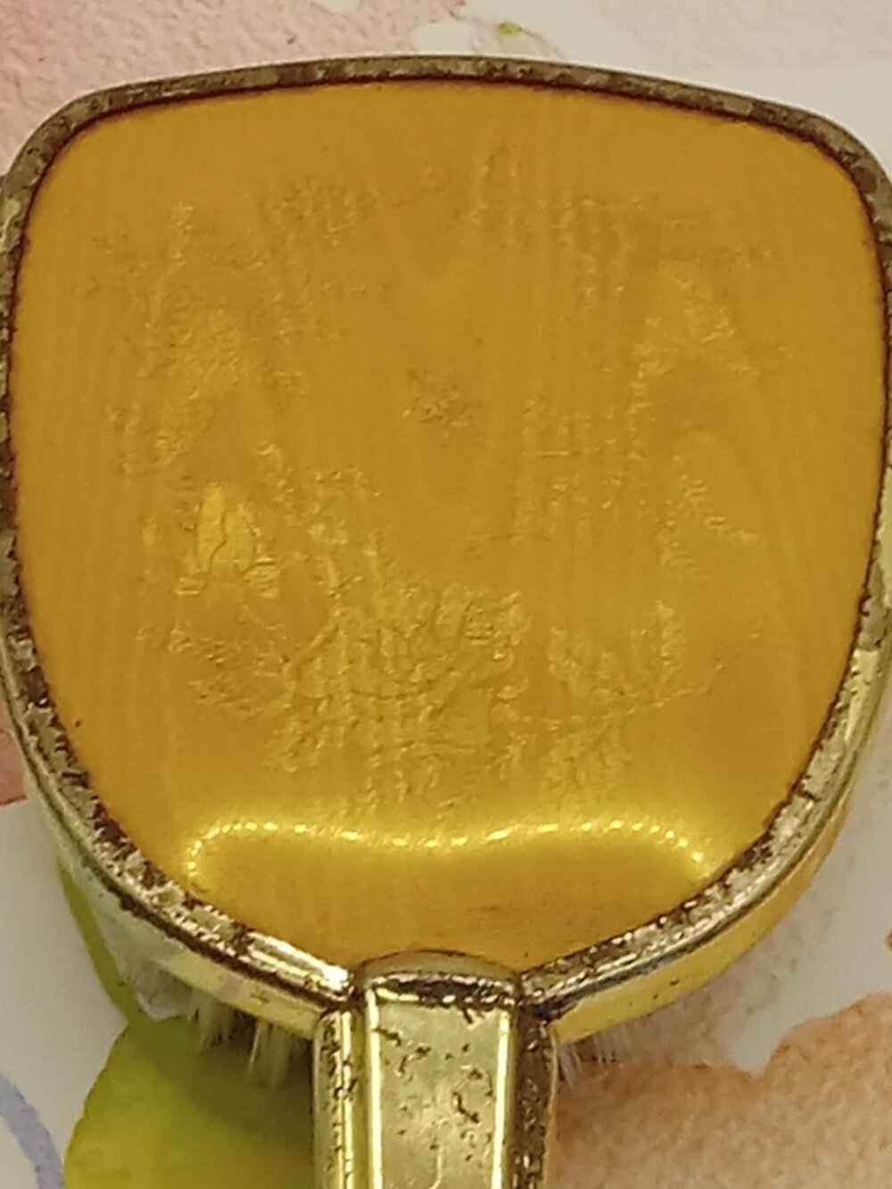 Vintage Vanity Hairbrush Gold Tone Soft Back Orangey Floral Art Deco Boudoir - Picture 14 of 14